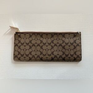VINTAGE! Coach Signature Slim Single Zip-Up Wallet- Brown/Khaki